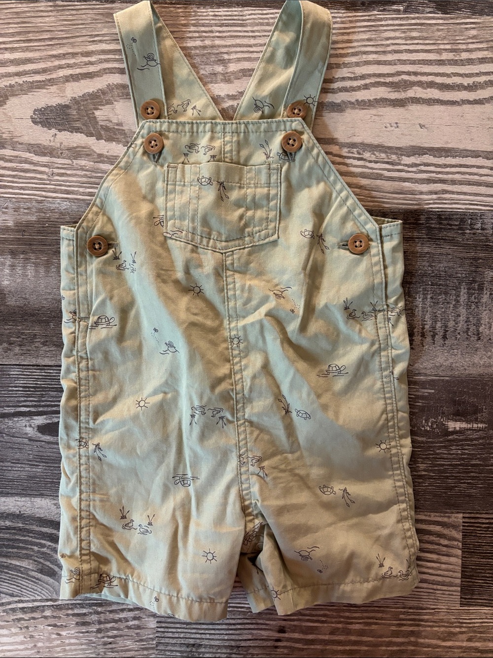 Carter’s Baby Light Green Printed Short Overalls turtle duck sun